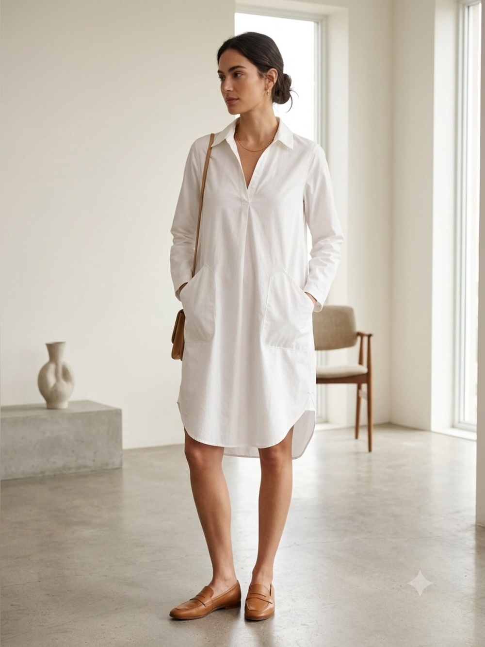 Brochu Walker Off-White The Ives Popover Tunic Shirt Dress - Medium